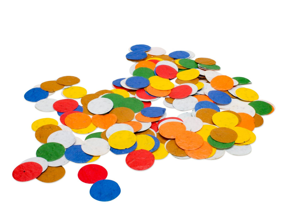 Losse ronde confetti van zaadpapier in verschillende kleuren