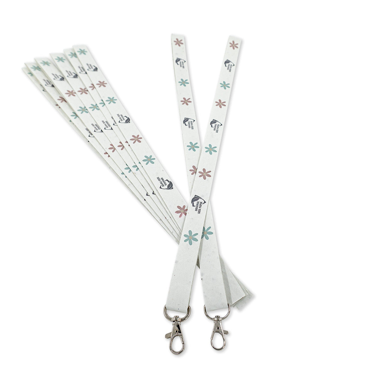 Zaadpapier keycords met bloemenprint en metalen karabijnhaak