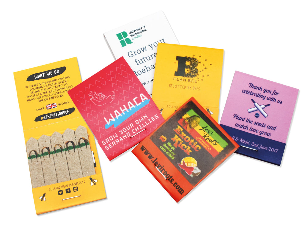 Zaadsticks met logo in kleurrijke bedrukte wikkels met verschillende voorbeeldontwerpen