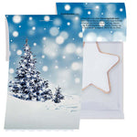 Zimtsterne, ca. 7g, Express Flowpack mit Werbereiter bedrukken – ca. 7g met winterse kerstboomprint en sterkoekje in flowpack