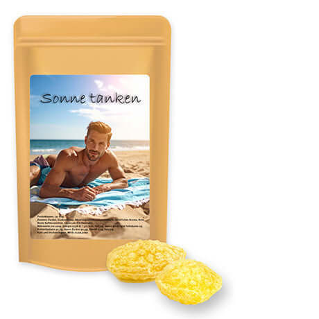 Zitronenbonbons mit Vitamin D, ca. 80g, stazak Midi bedrukken – ca. 80g in bedrukte stazak Midi met citroensnoepjes