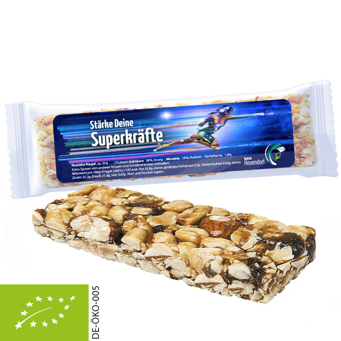 Bio NussMix Riegel Midi, 25g, Express Flowpack mit Etikett bedrukken – promotionele snack