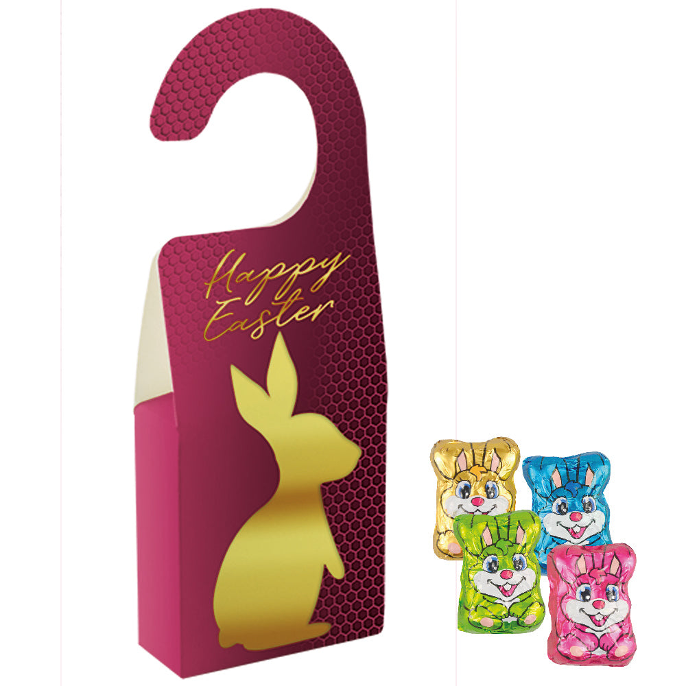Schoko-Hasen Mix, ca. 36g, Türhänger Box bedrukken – promotionele snack